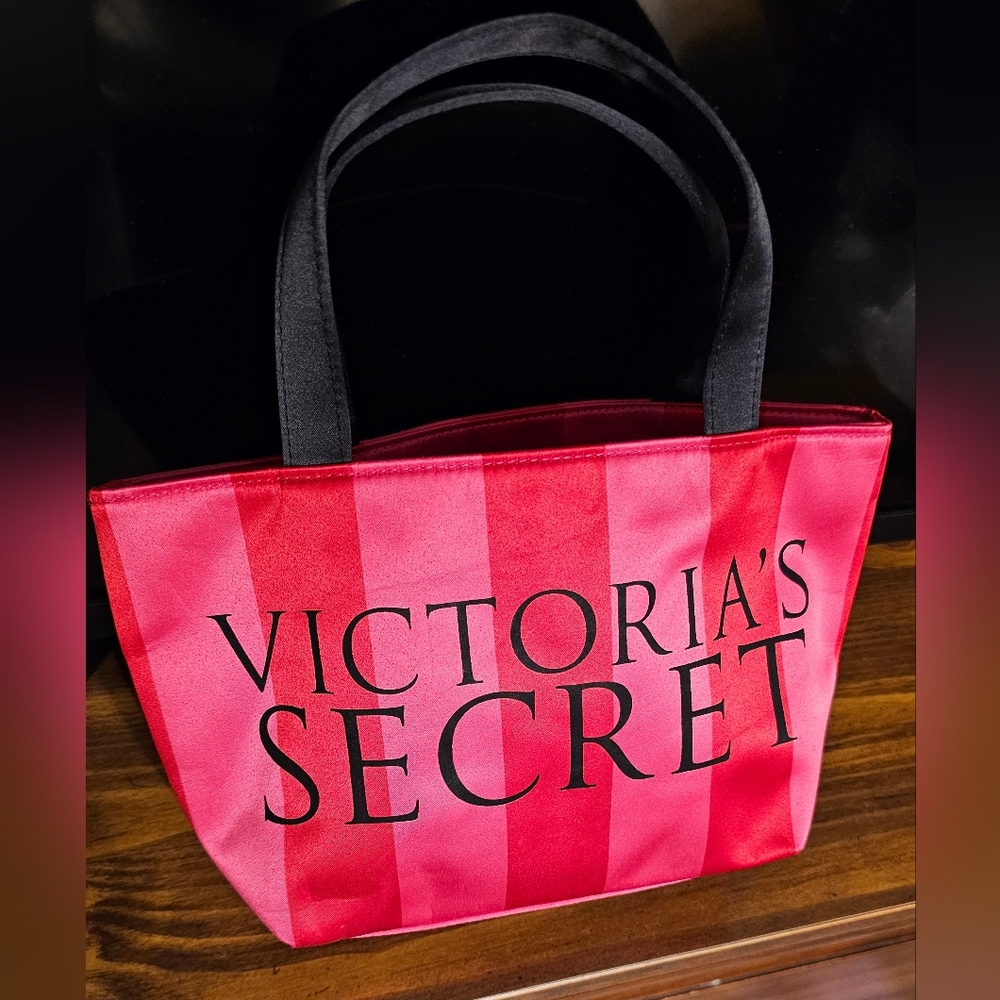 Victoria's Secret Mini Tote Satin Red and Pink Stripes NWOT